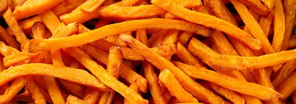 Banner Patatas Fritas Dulces Punto Vista Plano Para Encabezado Del — Foto de Stock