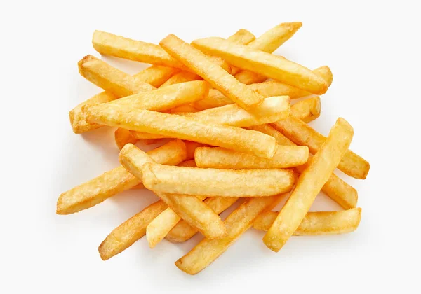 Long Cut French Fries Flat Lay View White Background — 图库照片