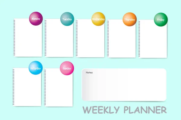 Weekly Planner Chart Notes Blank Spiral Notebook Each Day Week — Stock Photo, Image