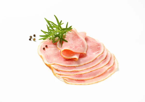 Thin Slices Cooked Ham White Background — Stock Photo, Image