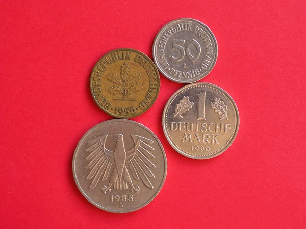 Många Vintage Deutsche Mark Mynt Från Tyskland — Stockfoto