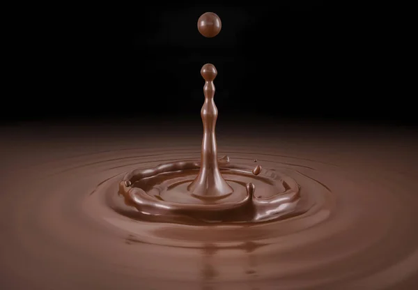 Único Respingo Gota Chocolate Líquido Piscina Molho Chocolate Com Ondulações — Fotografia de Stock