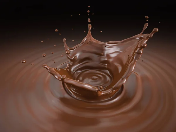 Vloeibare Chocolade Kroon Plons Met Rimpelingen Vogel Oog Mening Zwarte — Stockfoto