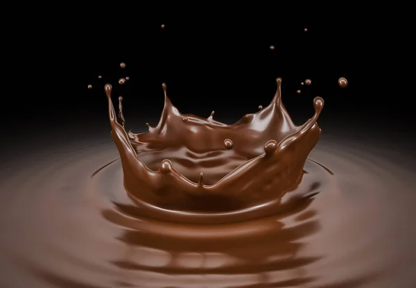Liquid Chocolate Crown Splash Ripples Bird Eye View Black Background — Stock Photo, Image