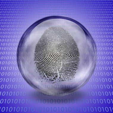 Fingerprint in glass sphere and binary code clipart