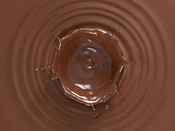 Υγρή Σοκολάτα Splash Στέμμα Στην Υγρή Σοκολάτα Πισίνα Κυκλική Κυματισμούς — Φωτογραφία Αρχείου