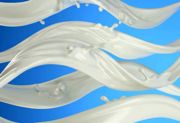 Γάλα Λευκό Χρώμα Κύματα Λωρίδες Λίγο Πιτσιλιές Μπλε Φόντο — Φωτογραφία Αρχείου