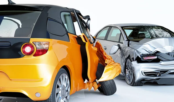 Araba Kazası Kaza Araba Sarı Şehir Otomobili Bir Gümüş Sedan — Stok fotoğraf