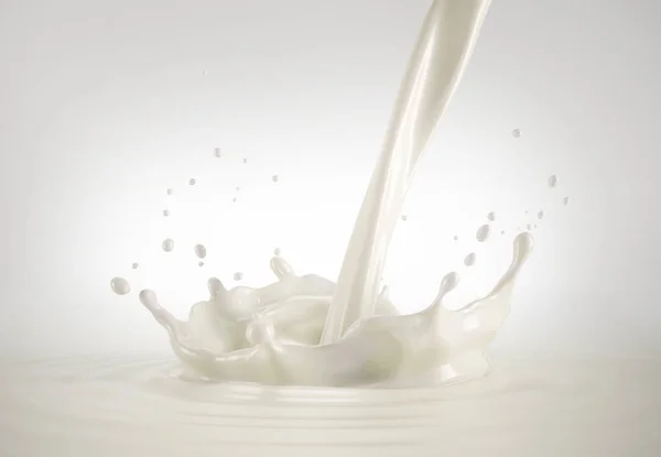 Mjölk Hälla Withcrown Stänk Mjölk Pool Med Krusningar Fågelperspektiv Vit — Stockfoto