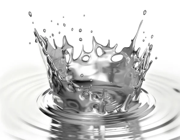 Liquid Metal Crown Splash Liquid Metal Pool Ripples Isolated White — Stock Photo, Image