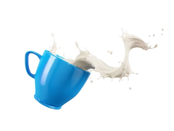 ミルク波スプラッシュ ブルー マグカップ 白い背景上に分離 クリッピング パスを含める — ストック写真