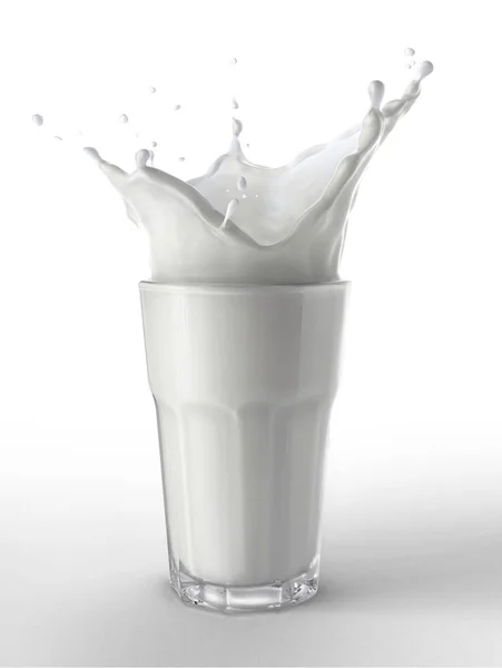 Склянка Повна Свіжого Молока Бризкою Ізольовані Білому Тлі Вид Збоку — стокове фото