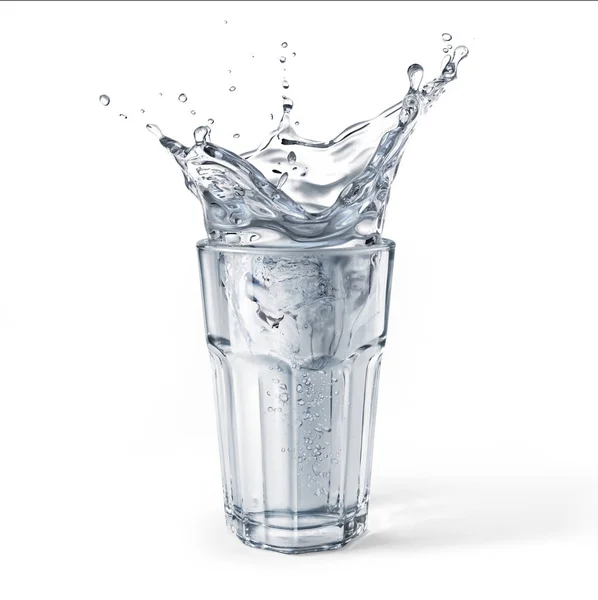 Glas Vol Water Met Splash Geïsoleerd Een Witte Achtergrond Uitknippad — Stockfoto