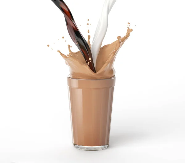 Kaffee Und Milch Die Ein Glas Voll Mit Vermischter Flüssigkeit — Stockfoto