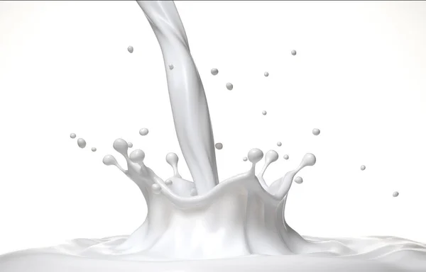 Mjölk Crown Splash Stänk Mjölk Pool Med Vågor Sidovy Vit — Stockfoto