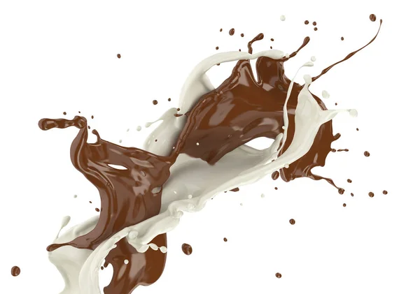 우유와 초콜릿 페인트가 공기중에서 부딪히면서 섞인다 — 스톡 사진