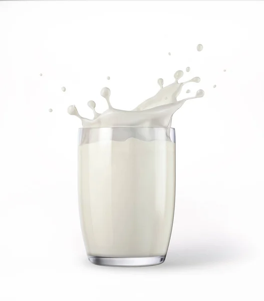 Bicchiere Pieno Latte Fresco Con Spruzzi Isolato Sfondo Bianco Percorso — Foto Stock