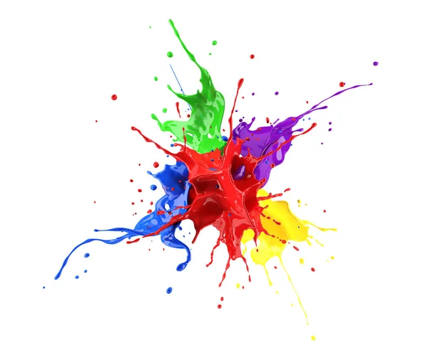 Red Blue Violet Yellow Green Paint Splash Explosion Splashing One — Stock Photo, Image