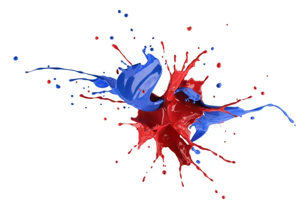 Red Blue Paint Splash Explosion Splashing Each Other Isolated White — Stock Photo, Image