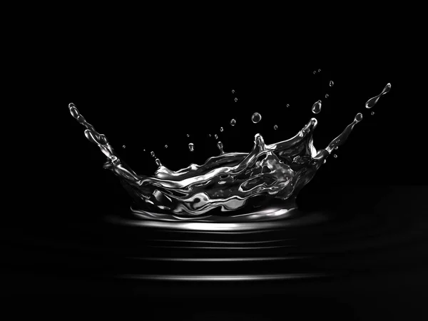 Víz Korona Splash Fekete Háttér Oldalnézet — Stock Fotó