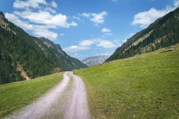 Zomer Landschap Met Een Weg Door Groene Valleien Bergen Van — Stockfoto