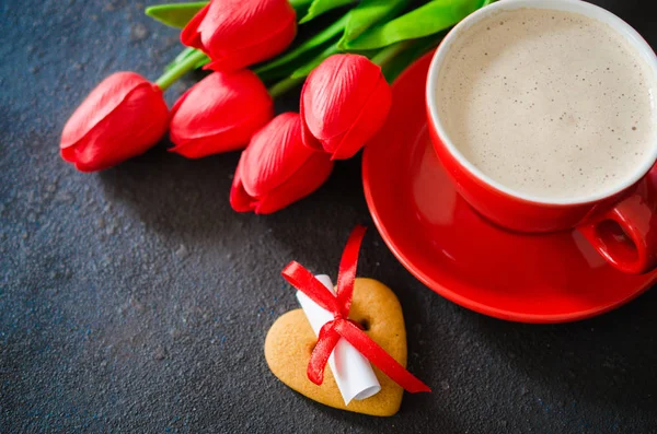 Composizione Romantica San Valentino Compleanno Festa Della Mamma Tazza Caffè — Foto Stock