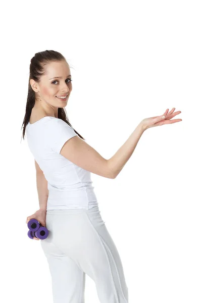 Young Sports Woman Dumbbells White Background Training — Stock Photo, Image