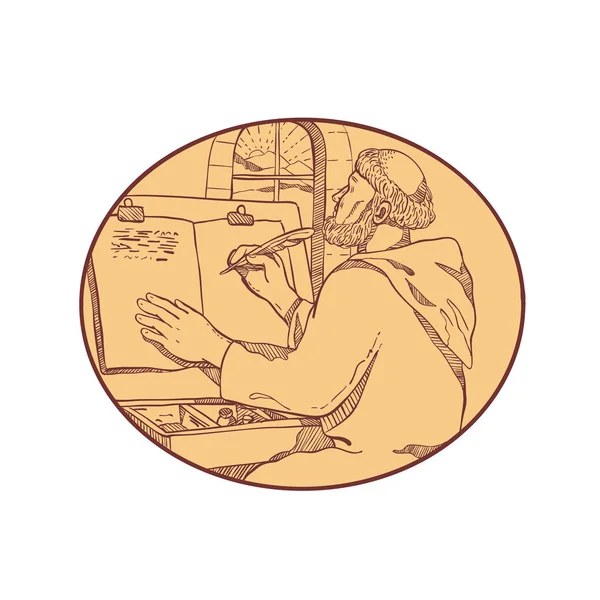 Малюнок Ескіз Стиль Ілюстрація Монастирських Scribe Або Середньовічних Чернець Написання — стокове фото