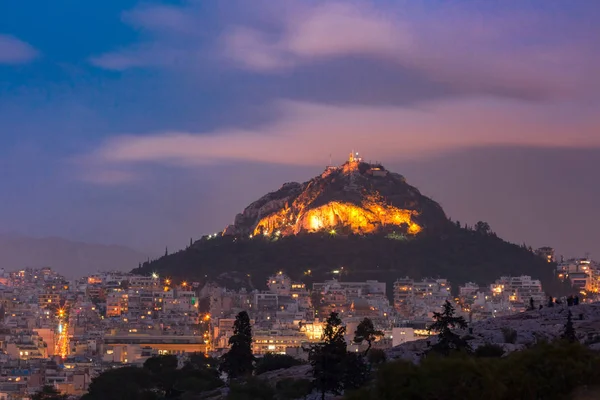 Mount Lycabettus Fölé Magasodó Tetők Old Town Napnyugtakor Athén Görögország — Stock Fotó