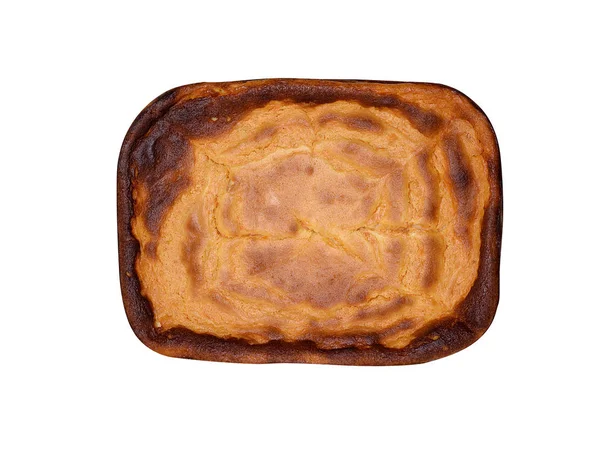 白い背景に隔離された長方形のコテージチーズとカボチャのパイ — ストック写真