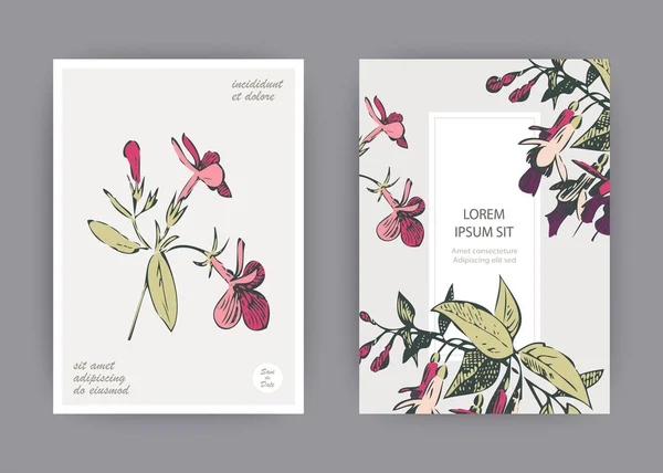 Diseño Plantilla Tarjeta Invitación Boda Botánica Flores Hojas Color Rosa — Foto de Stock