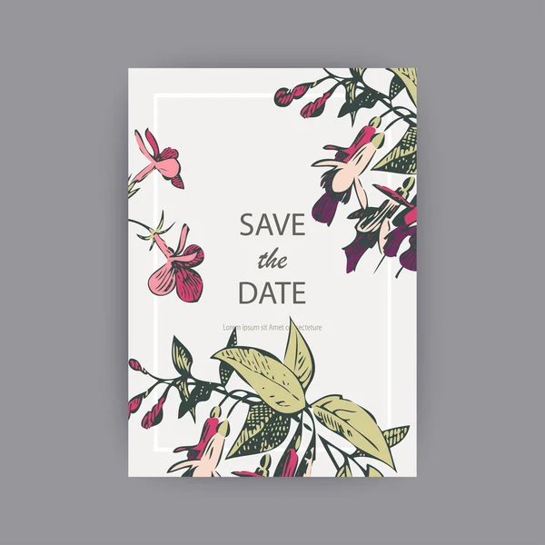 Diseño Plantilla Tarjeta Invitación Boda Botánica Flores Hojas Color Rosa — Foto de Stock