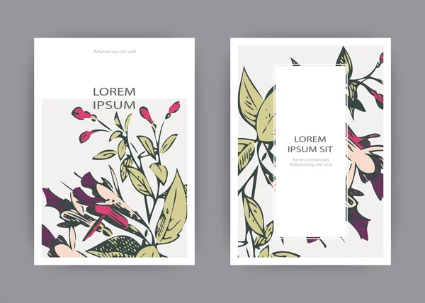Projeto Modelo Cartão Convite Casamento Botânico Flores Rosa Fúcsia Desenhadas — Fotografia de Stock