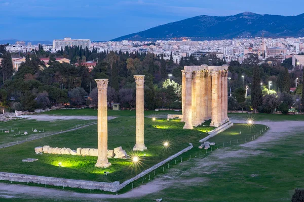 Luchtfoto Stadszicht Met Ruïnes Een Kolommen Van Tempel Van Zeus — Stockfoto