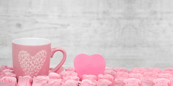 Tasse Café Porcelaine Rose Roses Roses Coeur Valentines — Photo