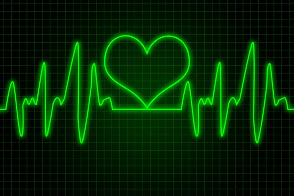 心脏和心跳标志 绿色和红色 — 图库照片