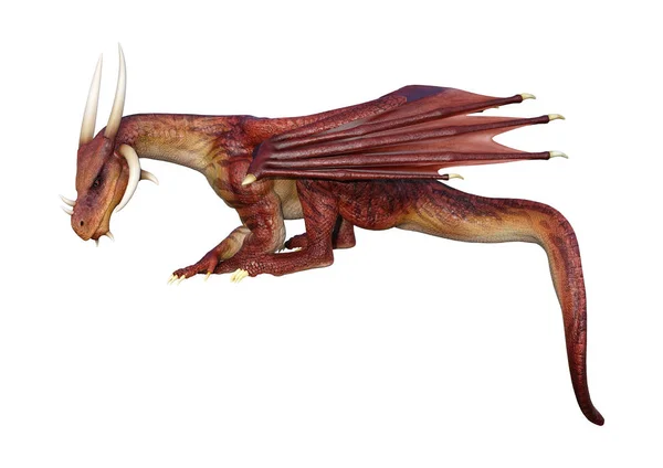 Renderowania Dragon Fantasy Czerwony Białym Tle — Zdjęcie stockowe