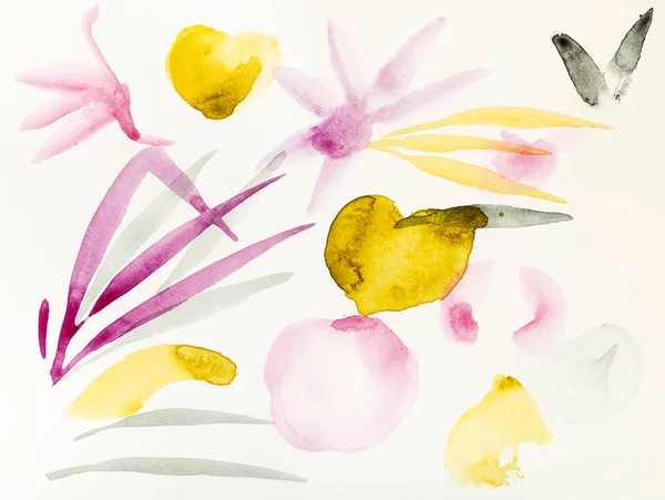 Träning Ritning Sumi Suibokuga Stil Med Akvarellfärger Skisser Blommor Och — Stockfoto