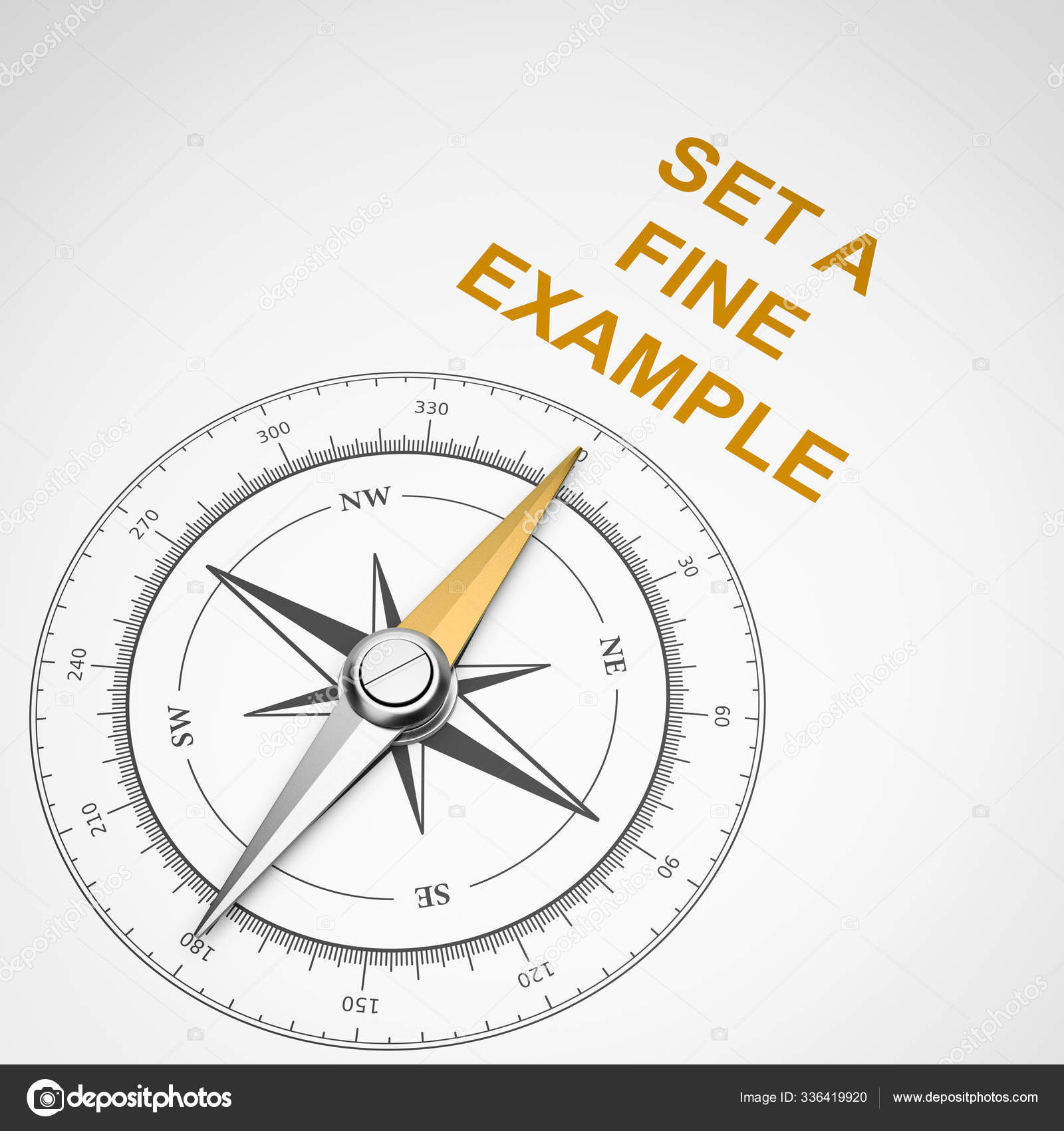 Compass Needle Pointing Orange Set Fine Example Text White