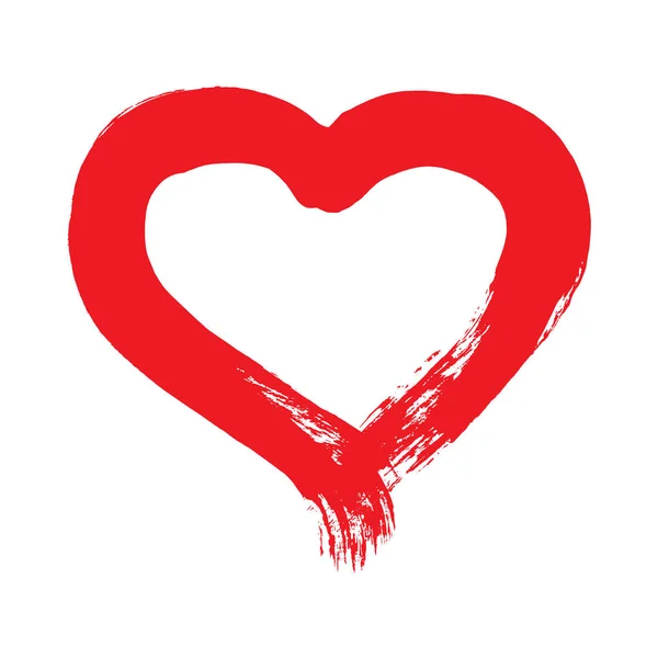 Vektor Illustration Grunge Penseldrag Målade Rött Hjärta Form Isolerad Vit — Stockfoto