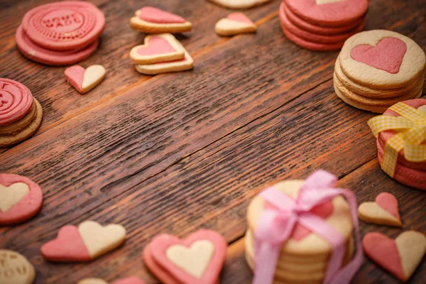 Biscoitos Forma Coração Para Dia Dos Namorados Casamento Com Fita — Fotografia de Stock