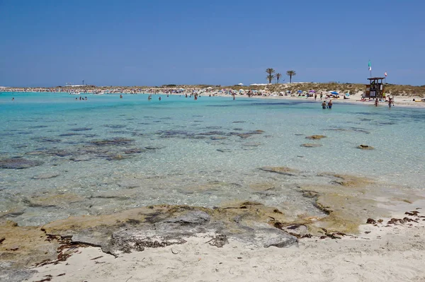 Ses Illetes 在福门特拉岛是西班牙的真正的天堂海滩 — 图库照片