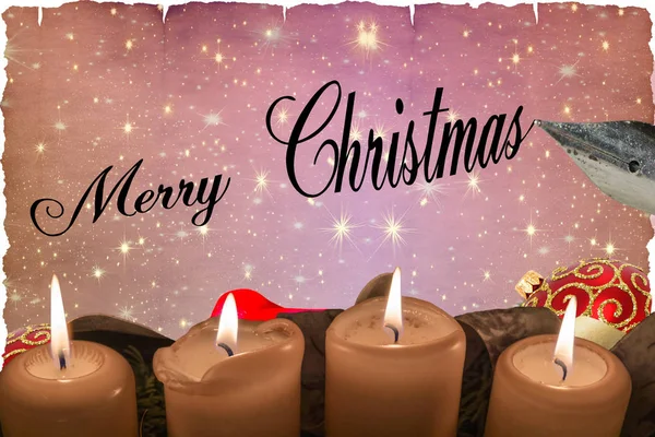 Ilustrace Vánoční Přání Pozadí Svíčkou Hvězdami Pozdrav — Stock fotografie