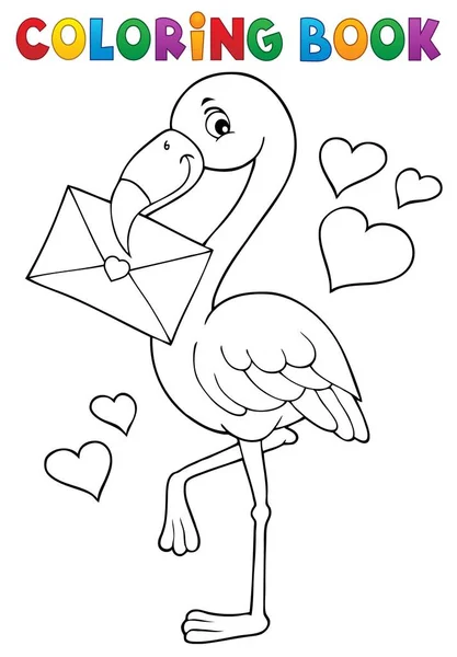 Desenho Para Colorir Flamingo Com Carta Amor Quadro Ilustração — Fotografia de Stock