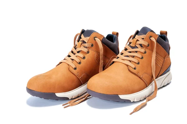 Close Van Elegante Sportschoenen Gemaakt Van Natuurlijk Nubuck Leer Voor — Stockfoto