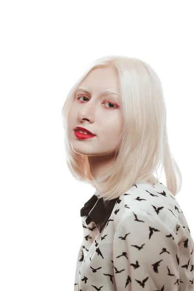 Portrait Blonde Albinos Fille Studio — Photo