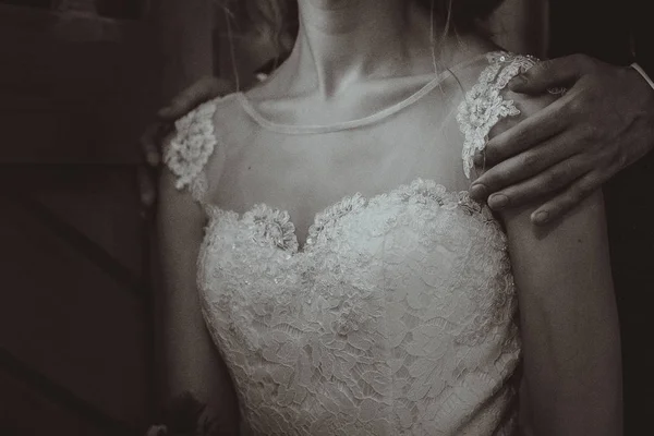 Preto Branco Foto Retrato Jovem Beleza Noiva Perto Janela — Fotografia de Stock
