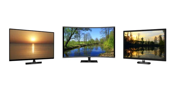 Televize Monitoruje Izolované Bílém Pozadí Full Lcd Televize Monitory Zobrazuje — Stock fotografie