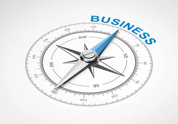 Magnetický Kompas Jehlou Směřující Modré Podnikání Slovo Bílém Pozadí Obrázek — Stock fotografie
