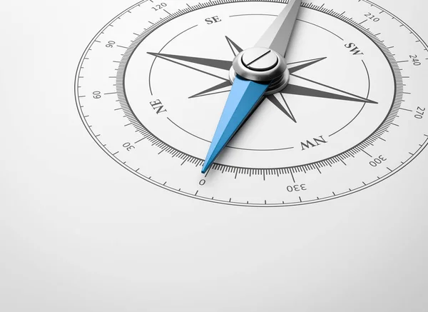 Compass Magnetic Albastru Copyspace Fundal Alb Closeup Illustration — Fotografie, imagine de stoc